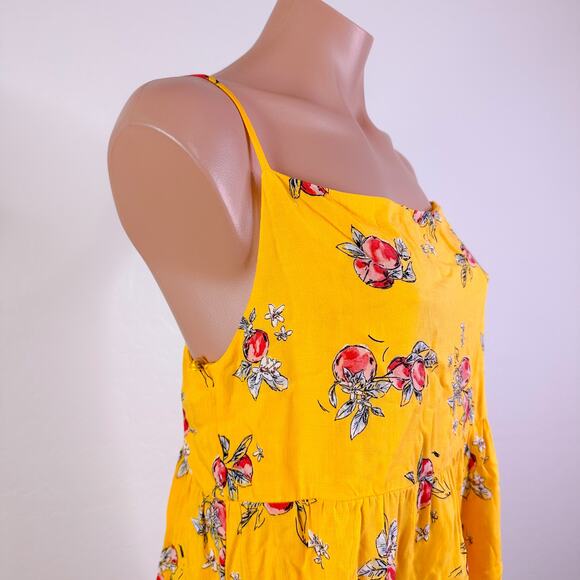 Floral Sleeveless Square Neck Spaghetti Strap Tunic Mini Dress Gold Yellow S NWT - Picture 6 of 12
